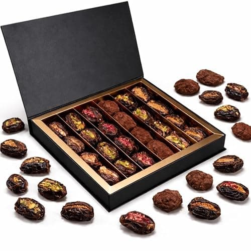 OMNIYA Delicacy Exquisite Medjool Dates 24 PCs Collection - Pistachio, Strawberry, Cinnamon Praline, Lotus, Ashta Cream - Essential Gift for Holidays, Birthdays & all Special Occasions