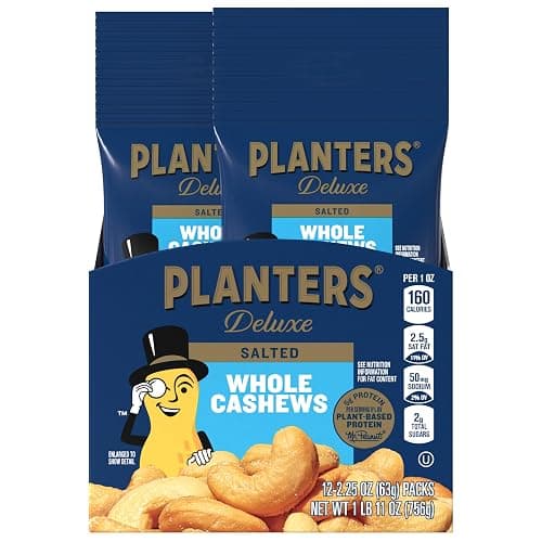 PLANTERS Deluxe Salted Whole Cashews, Plant Based Protein, 2.25 Oz (10 Ct)