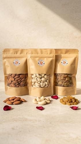 Premium Cashew Raisin Almond 300g (100g Each) – Whole Cashew Nuts (Kaju) W180, California Almonds (Badam), Black Raisins (Kishmish) – Natural Dry Fruits Mix, High Protein Healthy Snack, Energy Booster for Kids & Adults, Gift Pack by The Dried Co.
