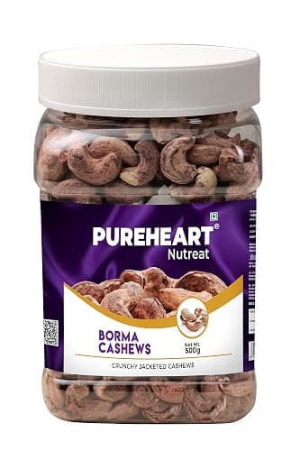 Pureheart Borma Cashews/Skin Unpeeled Cashews (500 gm) Natural Whole Kaju - Nutty Flavor Cashew Nuts with Skin