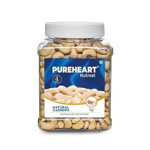 Pureheart Nutreat Natural Cashews (1 kg) Premium Whole Crunchy Cashewnuts/Kaju/Dry Fruit - Reusable Jar
