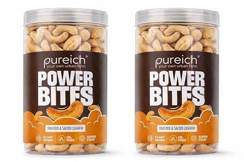 PUREICH Premium Roasted and Salted Cashews/Kaju 1Kg (500gm X 2)| Flavourful & Crunchy Snack Handpicked | Salted & Slow Roasted Cashews Rich in Protein | Magnesium | Phosphorus | Pack Of 2