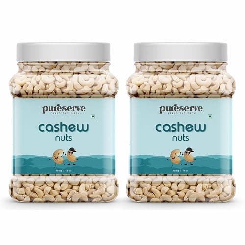 Pureserve Premium Whole Cashews 1Kg (500g×2) - Super Crunchy & Naturally Sweet | Rich in Protein & Healthy Fats | Ideal for Snacking, Cooking & Gifting | Vegan & Gluten-Free Dry Fruit