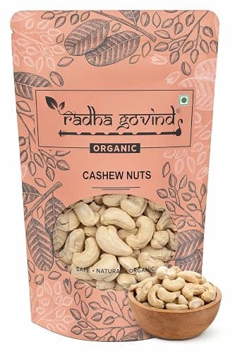 Radha Govind Organic Cashew Nuts 1kg, Premium Whole Kaju Vacuum Packed, Protein Rich Crunchy Cashews for Snacking, Cooking & Sweets