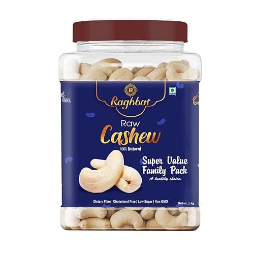 Raghbat Whole Cashews 1Kg Value Pack | Whole Crunchy Cashew | Kaju nuts | Nutritious & Delicious | Gluten Free & Plant based Protein