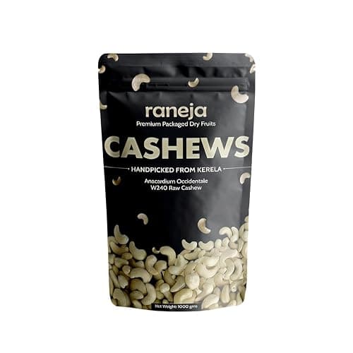 Raneja Premium Cashews (Grade W240) 1kg | 100% Natural Whole Kaju Healthy Snacks | Unsalted Cashew Nuts Crunchy, Nutritious & Delicious Nuts | Rich in Protein, Magnesium & Phosphorus