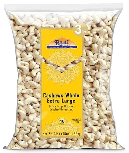 Rani Raw Cashews Whole W180 Extra Large (uncooked, unsalted) 48oz (3lbs) 1.36kg Bulk ~ All Natural, No Preservatives | Vegan | NON-GMO | Kosher | Gluten Friendly