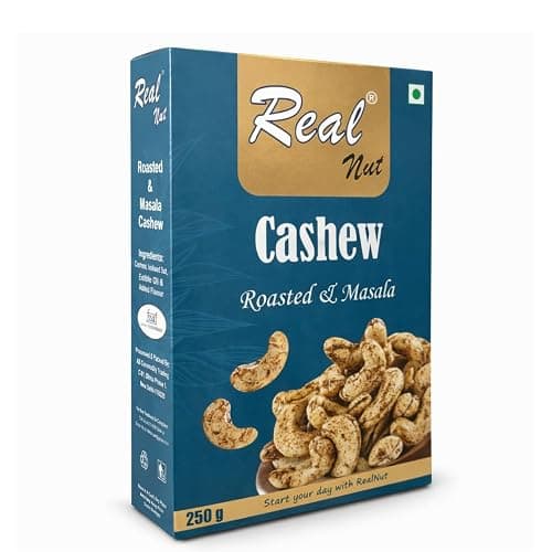 RealNut Roasted Masala Cashew Nuts W240 250g | Premium Spicy Roasted Kaju | Crunchy Masala Cashews Ready to Eat | Dry Fruits Snack | Whole Cashew Kernels