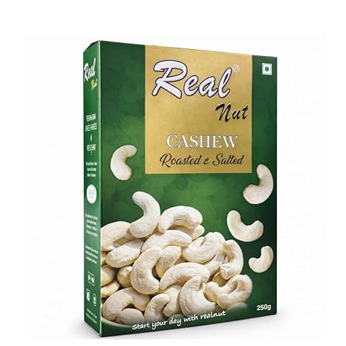 RealNut Roasted & Salted Cashew Nuts W320 250g | Premium Roasted Kaju | Crunchy Ready to Eat Salted Cashews | Healthy Dry Fruits Snack | Whole Cashew Kernels.