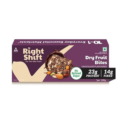 Right Shift Dry Fruit Bites, 23g Protein, 14g Fibre, No Refined Sugar, Lactose Free, No Palm Oil, Chocolate flavoured, 160g