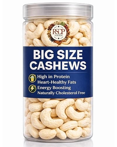 RSDP Foods Premium Big size Cashews W240, Natural plain Cashew Nuts, Cashew 500gm Airtight jar, Big Size, 500g Pack – Nutritious, Delicious & Crunchy, whole kaju, No added preservatives, Source of fibre, rich in protein