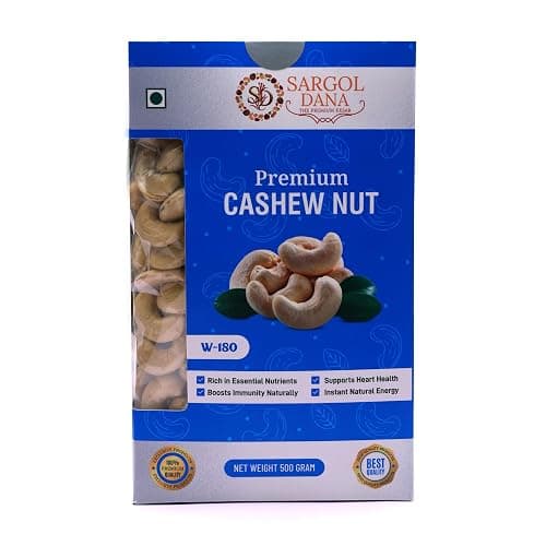 SARGOL DANA 100% Premium Whole Cashew Nuts Plain Cashews (500GM, W180)