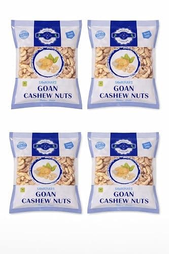 SAWAIKARS Goan Cashew Nuts with Skin NW (Natural Wholes) - Authentic Goan Cashews | Sweet & Crunchy (Pack of 4 * 250gms) |Size - 1000g
