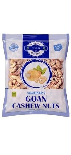 SAWAIKARS Goan Cashew Nuts with Skin NW (Natural Wholes) - Medium Size, 6 Months Fresh, Authentic Goan Cashews | Sweet & Crunchy (Pack of 2 * 250gms) |Size - 500g