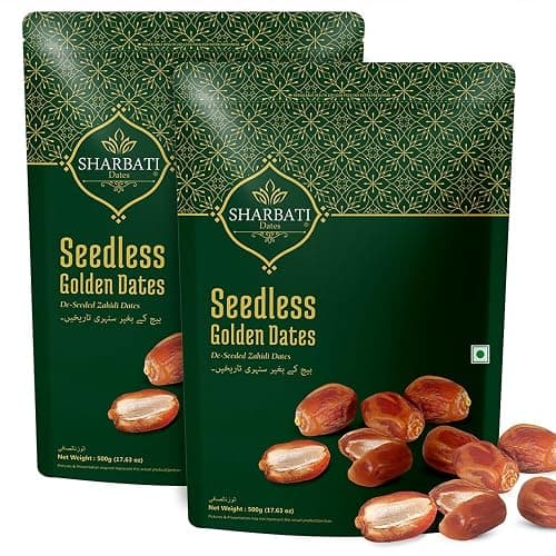 SHARBATI DATES Premium Golden Seedless Fresh Dates 1Kg Pack (500G X 2) With High In Fibre & Rich Source Of Iron | Gluten Free | No Preservatives |100% Vegan | Wet Khajoor | Khajur | Date Fruits