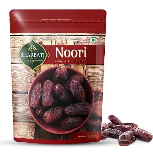 SHARBATI DATES Premium Noori Dates 250 grams with High in Fibre & Rich Source of Iron | Gluten free | No Preservatives |100% Vegan | Wet Khajoor | khajur | Date Fruits