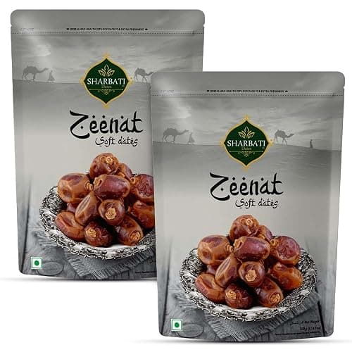 SHARBATI DATES Premium Zeenat Fresh Soft Dates 1Kg Pack (500 Grams X 2) With High In Fibre & Rich Source Of Iron | Gluten Free | No Preservatives |100% Vegan | Wet Khajoor | Khajur | Date Fruits
