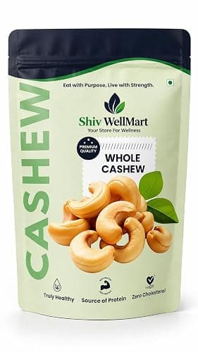 Shiv WellMart - Premium Whole Cashews | Raw Cashew Kernels | Healthy Natural Nuts | Grade W180 (500g)