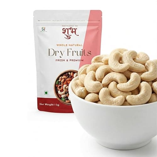 Shubh Premium Whole Cashew Nuts (Kaju) 1 Kg | W320 Grade | Fresh & Crunchy Cashews | Rich in Protein & Healthy Fats | Dry Fruits for Daily Snacking & Cooking