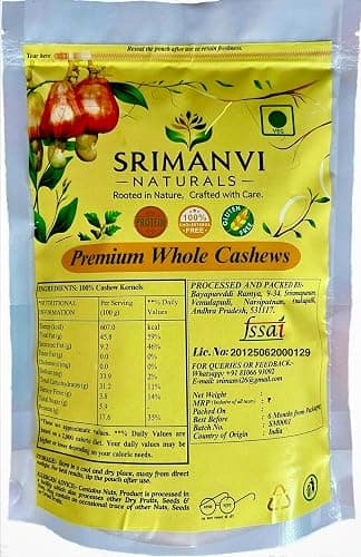 Srimanvi Naturals 1 Kg (King (WW180–WW320)) Premium Whole Cashews | Fresh & Crunchy, Rich in Protein & Healthy Fats