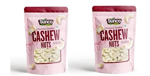 Sunco 100% Natural Whole Cashews Value Pack Pouch, 500g(250g X 2Pouch),Delicious & crunchy taste Zero Cholesterol Rich in Protein & calcium