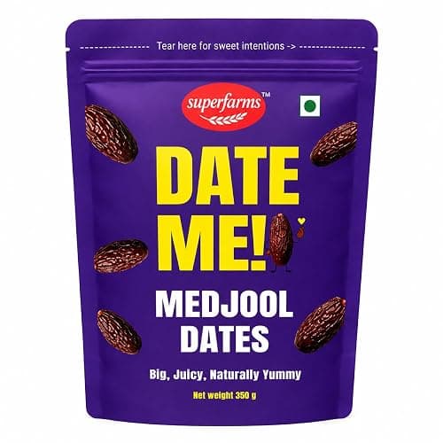 Superfarms Medjool/Medjoul Dates - 350 grams | Khajoor | Khajur Dry Fruits | Jumbo size | Soft & Juicy | Fresh and Delicious | Rich Caramel Taste | Healthy Snack | Pack of 1