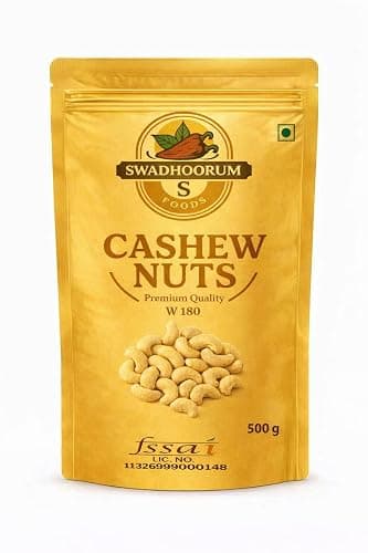 SWADHOORUM FOODS Premium roasted Whole Cashew Nuts, cashew nuts 500 g,roasted whole kaju,W180 grade,fresh&crunchy
