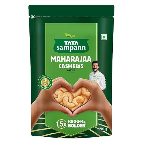 Tata Sampann Maharajaa Cashews/Kaju (Whole), Source of Protein, Magnesium, Phosphorus, Dietary Fibre, Chef Ranveer Brar’s Choice, 200g