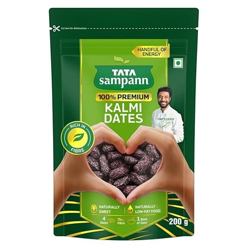 Tata Sampann Premium Kalmi Dates/Khajoor, 200g, Rich in Fibre, Naturally Sweet, Naturally Low-Fat Food