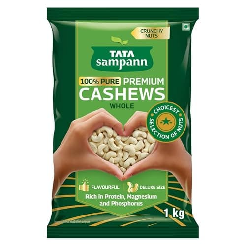 Tata Sampann Pure Cashews Whole, Kaju, 1 Kg, Nutritious & Delicious, Rich In Protein, Magnesium & Phosphorus, Deluxe Size & Crunchy Nuts