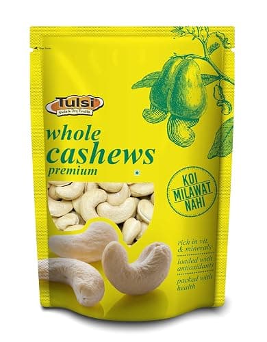 Tulsi Whole Cashew Premium (Grade W320) 200g | Handpicked Kaju Nuts | Premium Cashew Nuts | Raw Cashews | Rich in Protein | Source of Dietary Fiber | Whole Kaju | Farm Sourced