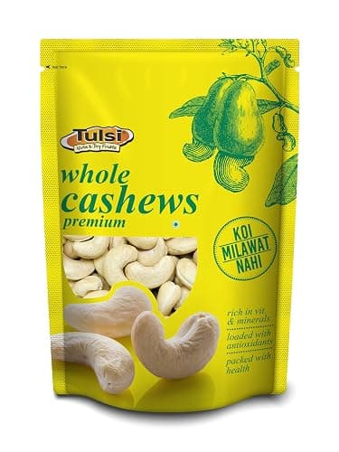 Tulsi Whole Cashew Premium (Grade W320) 500g | Handpicked Kaju Nuts | Premium Cashew Nuts | Raw Cashews | Rich in Protein | Source of Dietary Fiber | Whole Kaju | Farm Sourced