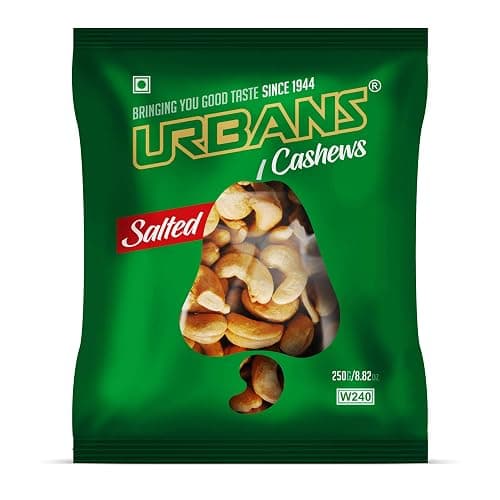 URBANS Oven Roasted N Salted Cashews Large Kernels Whole Big Size Nut Premium Kaju W240 Grade (250Grams)
