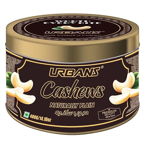 URBANS Plain Raw Cashew Kernels Unsalted Large Whole Big Size Nut Kaju TIN (W240 Grade) (400gram)