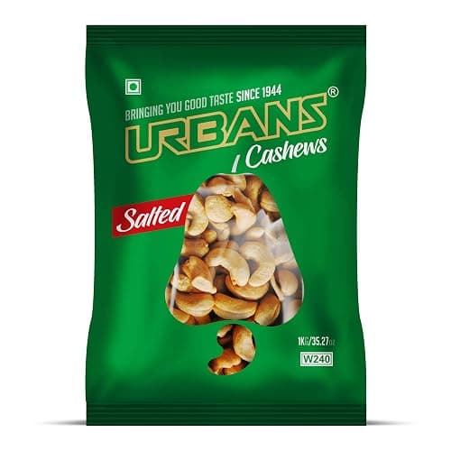 URBANS Roasted N Lightly Salted Large Premium Grade Whole Cashew Nuts Big Size Kernels Kaju (W240 Grade) (1Kg)