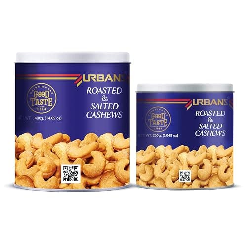 URBANS Superb ExportQuality (W210Grade) Dry Roasted and Salted Cashew Kernals TIN Box | Bigger Size Roast Kaju Nuts Fresh and Healthy Dry Fruit (400G, W210 Grade) (200G, W240Grade)