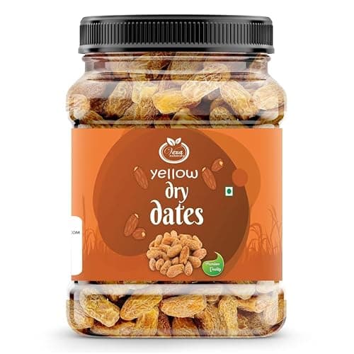 VEXA NATURALS Dry Dates Yellow/Sukha Khajoor | Premium Kharak | Dry Fruits | Fresh & Natural Pila Khajoor | Nutritious Snack, Rich In Protein & Vitamins (1kg)