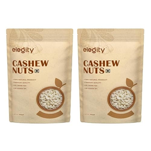 W320 Cashews Pouch 1kg | Whole Plain Kaju Natural Dry Fruit Snack Pack of 2
