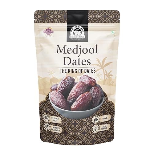 Wonderland Foods 200g Premium Medjool Dates Pouch | King of Dates | Dry Fruits Healthy & Nutritious Soft Khajoor, Khajur Rich In Iron, Fibre & Vitamins, Fresh