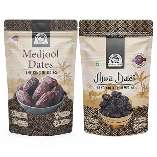 Wonderland Foods 400g (200g X 2) Dry Fruits Ajwa And Medjool Dates Pouch | Healthy & Nutritious Soft Khajoor | Khajur Rich In Iron, Fibre & Vitamins