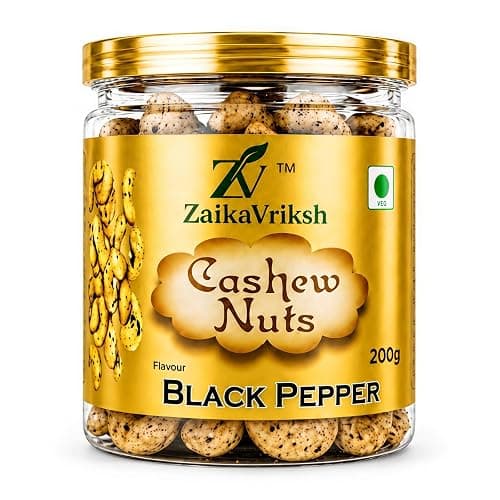 ZaikaVriksh Premium Black Pepper Roasted Cashews 1kg (200g x 5) | Jumbo Whole Kaju | Crunchy & Ready to Eat | Premium Roasted Cashew Nuts | Hygienically Packed