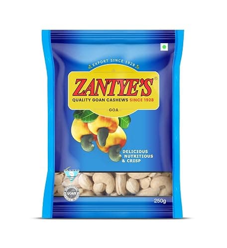 Zantye's W320 Cashews, 250g, GI Tagged Goan Whole Kaju Nuts