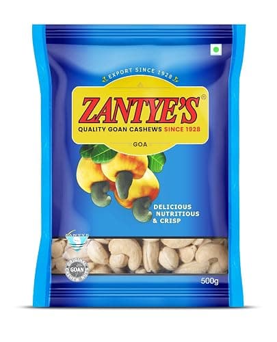 Zantye's W400 Cashews, 500g, GI Tagged Goan Whole Kaju Nuts