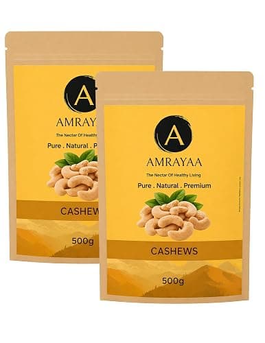 AMRAYAA W320 Premium Whole Cashews (Kaju) 1kg (500g x 2) | Unpolished & Unsalted Whole Kaju Nuts | Crunchy Deluxe Size Cashews | Natural Antioxidant Rich Healthy Snack | High Protein Dry Fruits