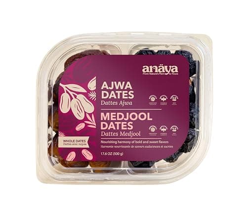 Anaya Premium Ajwa & Medjool Dates Dual Pack 500g – Fresh, 100% Natural, No Added Sugar, Gluten‑Free, Additive‑Free, Non‑GMO, Vegan & Halal Healthy Snack – Premium Dates from the Madinah, Saudi Arabia