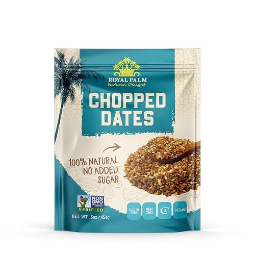 Chopped Dates | 100% Natural & Pitted | 16oz, Non-GMO, Kosher, No Added Sugar, Gluten-Free, Dried Fruit | Royal Palm | Ideal for Baking, Cooking, & Snacking | 1LB
