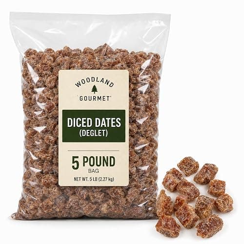 Diced Dates, 5 lbs | Chopped Dried Deglet Dates for Baking, Granola, Trail Mix & Cooking | 1/4 Inch Naturally Sweet, Chewy Date Pieces by Woodland Gourmet