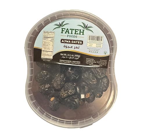 Fatehi Foods Ajwa Dates, Dry Dates, Almadina Ajwa, 14.1 oz (400g), Product of Medina, Saudi Arabia (Packaging may vary from the picture)