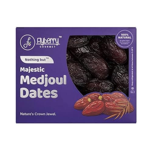 Flyberry Gourmet Jumbo Medjoul (Medjool) Dates | Rich Source of Potassium & Iron | No Added Sugar or Preservatives | Low GI Energy Snack | Khajoor | Khajur | 1 kg