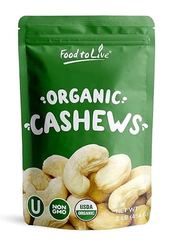 Food to Live Organic Dry Roasted Cashew Pieces, 1 Pound – Unsalted, Non-GMO, Vegan-Friendly, Perfect Snack for Anytime! - No Chemicals or Artificial Ingredients - Rich in Nutrients & Tasty